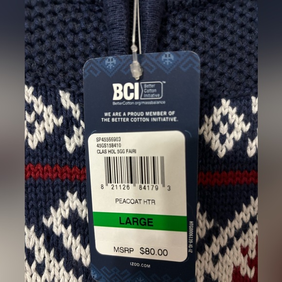 NWT Izod Men’s Navy Blue - White & Red Holiday 1/4 Zip Sweater - M - Picture 2 of 12